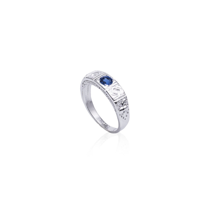 Anel Prata Infantil "ABC" Zircônia Azul